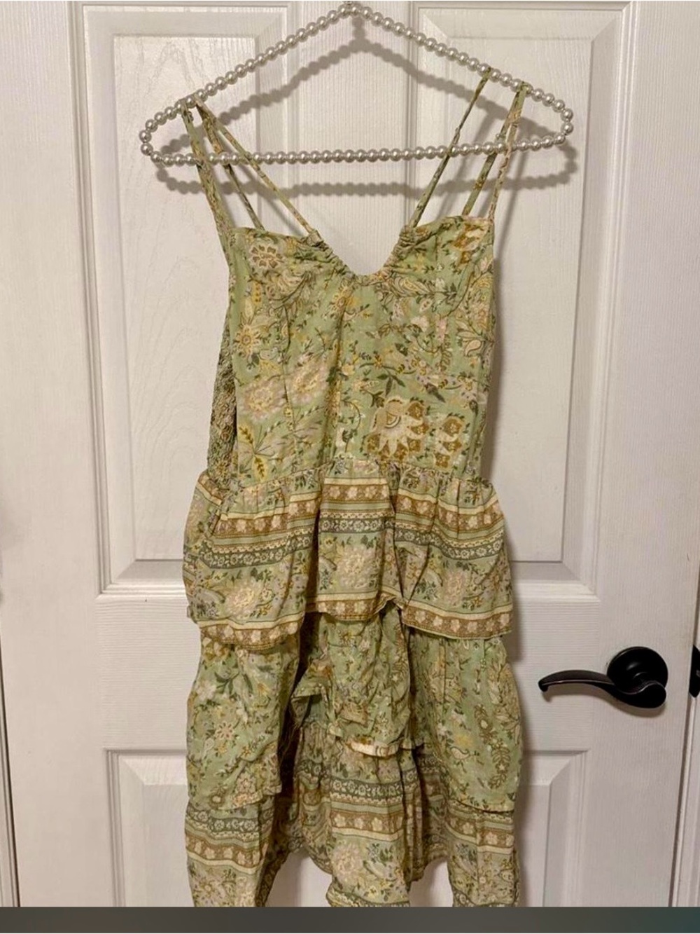 American Eagle Outfitters Light Green Floral Tiered Midi Dress